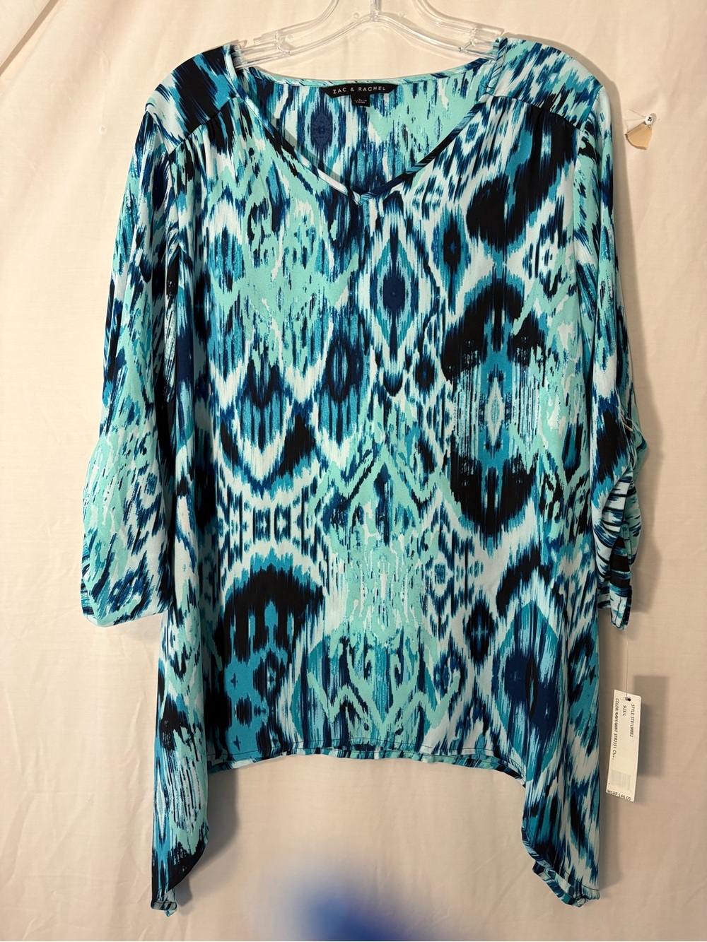 Zac & Rachel Teal and Navy Ikat V-Neck Tunic